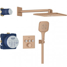 Душова система прихованого монтажу Grohe Grohtherm SmartControl 34864DL0 з термостатом на 3 виходи, теплий захід сонця (брашоване рожеве золото)