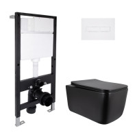 Комплект Qtap для ванної кімнати: підвісний унітаз Gemini Ultra Quiet 520x360x350 + комплект інсталяції Standard (лінійна клавіша White)