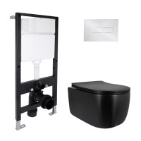 Комплект Qtap для ванної кімнати: підвісний унітаз Taurus Ultra Quiet 515x360x350 + комплект інсталяції Standard (лінійна клавіша Chrome)