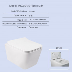 Комплект Qtap для ванної кімнати: підвісний унітаз Crow Rimless + комплект інсталяції Nest 4 в 1 (кругла клавіша Chrome)