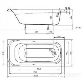 Ванна акрилова Kolo Sensa XWP355000N 150x70 см