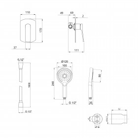 Акційний набір Qtap: Змішувач для душу Slavonice QTSLA267BLM45903+Лійка Rucni QTRUCA120O3KBB+Шланг Hadice QTHADPVCSQ160B+Тримач QT829910842854OB