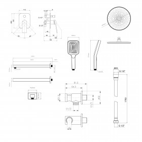 Комплект для душа Qtap Vlasta: Змішувач для душу QTVLA6028102NC+Душ. набір( QTHLA107CRM45948+QTRUC125CRM45956+QTTRU120CRM45926+QTCRMBH030+LDNIA09CRM35458)