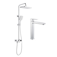 Акційний набір Lidz: Orion 001FH Змішувач латунний для умивальника високий + Orion 1030 Душова система універсальна на три споживачі (з виливом)