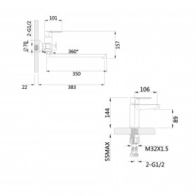 Комплект змішувачів Lidz Latwa Black: Змішувач для раковини LDLAT001BLA45418 + Змішувач для ванни LDLAT005BLA45420