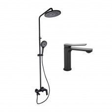 Комплект змішувачів Qtap Slavonice: Душова система QTSLA111BLM45911 + Змішувач для раковини QTSLA1042103B
