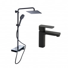 Комплект змішувачів Qtap Sloup: Душова система QTSL57T105VNKBB + Змішувач для раковини QTLIPNO1023101CB
