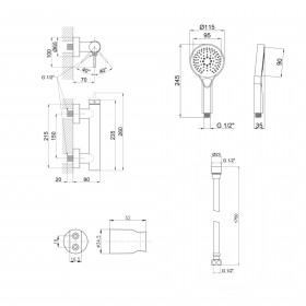 Комплект для душу Qtap Robin Chrome: Змішувач QTROB4060102C + Тримач QTCRMA030 + Шланг LDNIA09CRM35459 + Лійка QTRUCA116O3PCW