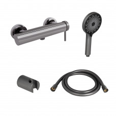 Комплект для душу Qtap Robin Black Chrome: Змішувач QTROB4060102K + Тримач QT829910842854GRP + Шланг QTHADPVC160G +Лійка QTRUCA120R3GRP